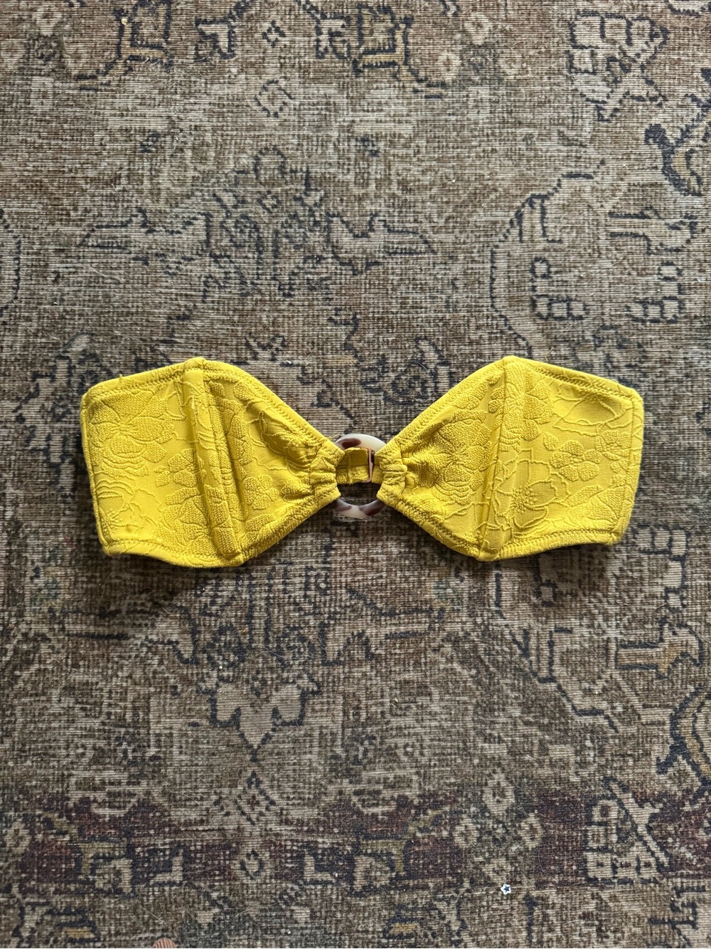 TORI PRAVER Bikini Swim Top Strapless Yellow Floral XS